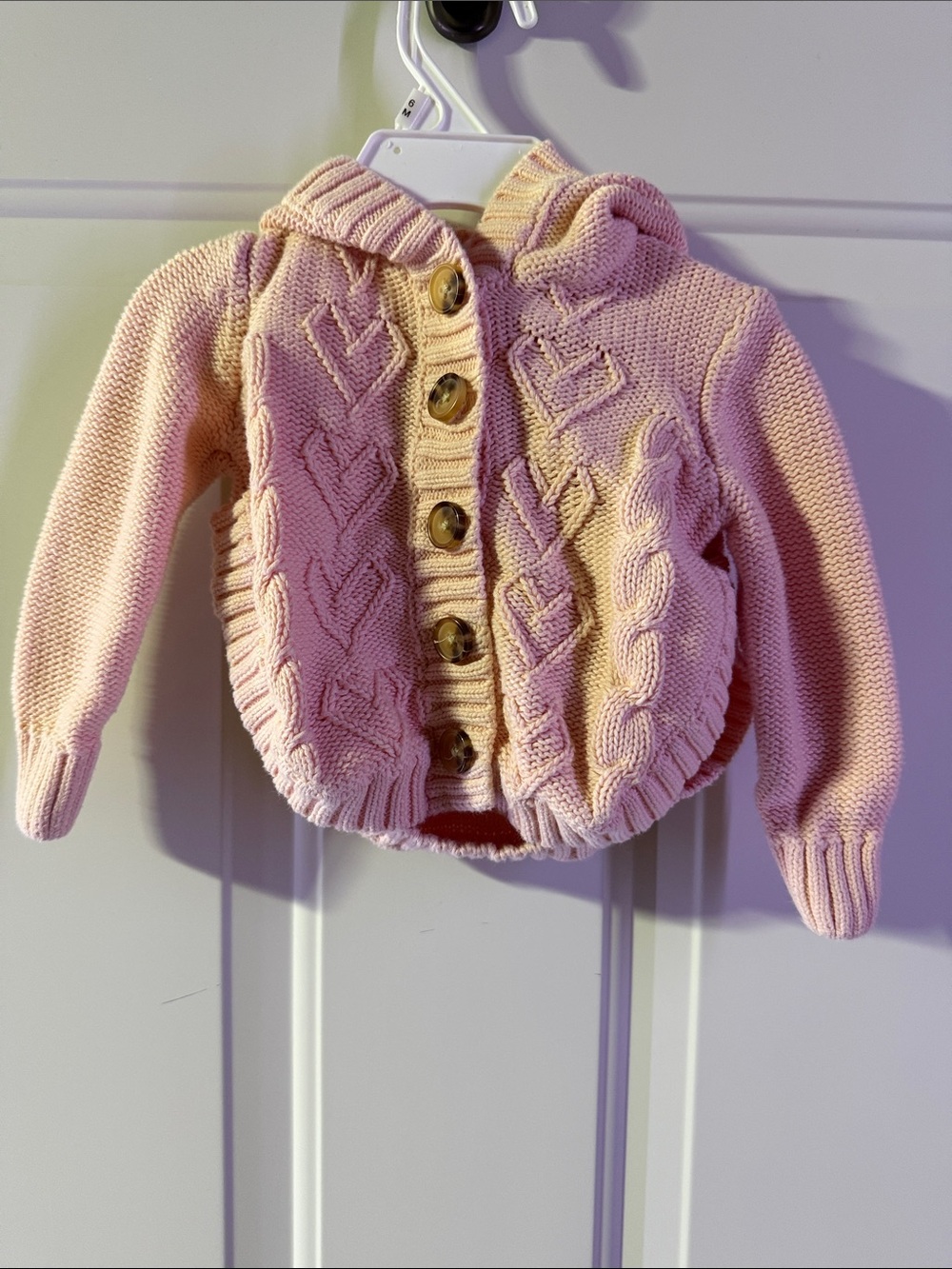 Joe Fresh 3-6 m Pink Cable Knit Hooded Baby Cardigan with Buttons